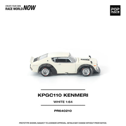 POPRACE Nissan Skyline KPGC110 Kenmeri White 1:64 Scale Diecast Model (Pre-Order)