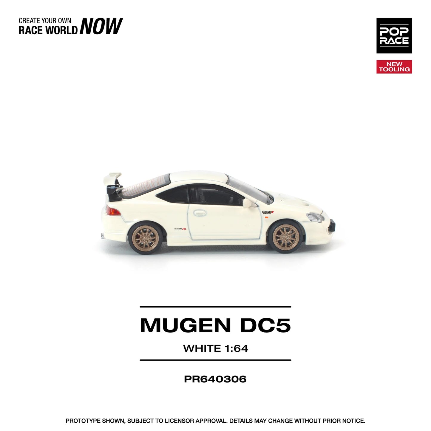POPRACE Honda DC5 Mugen New Tooling White 1:64 Scale Diecast Model (Pre-Order)