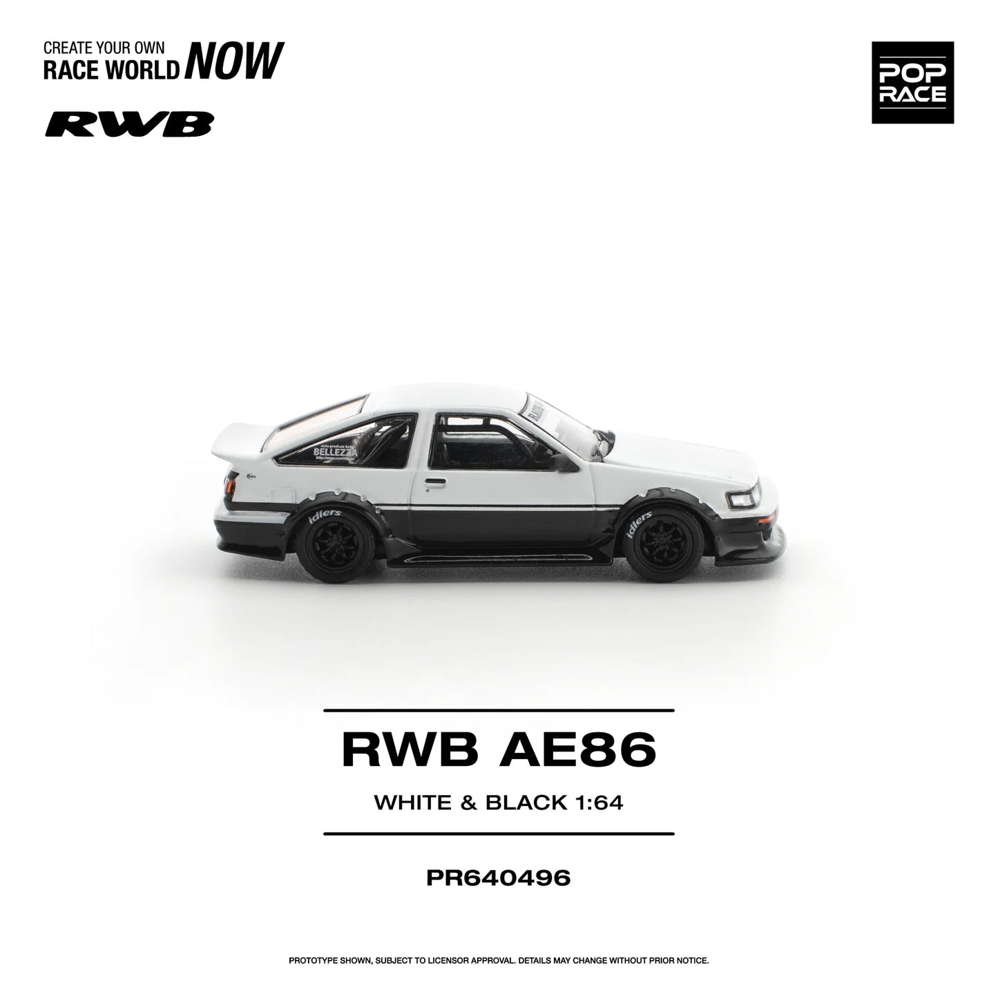 POPRACE RWB Toyota AE86 White Black 1:64 Scale Diecast Model (Pre-Order)