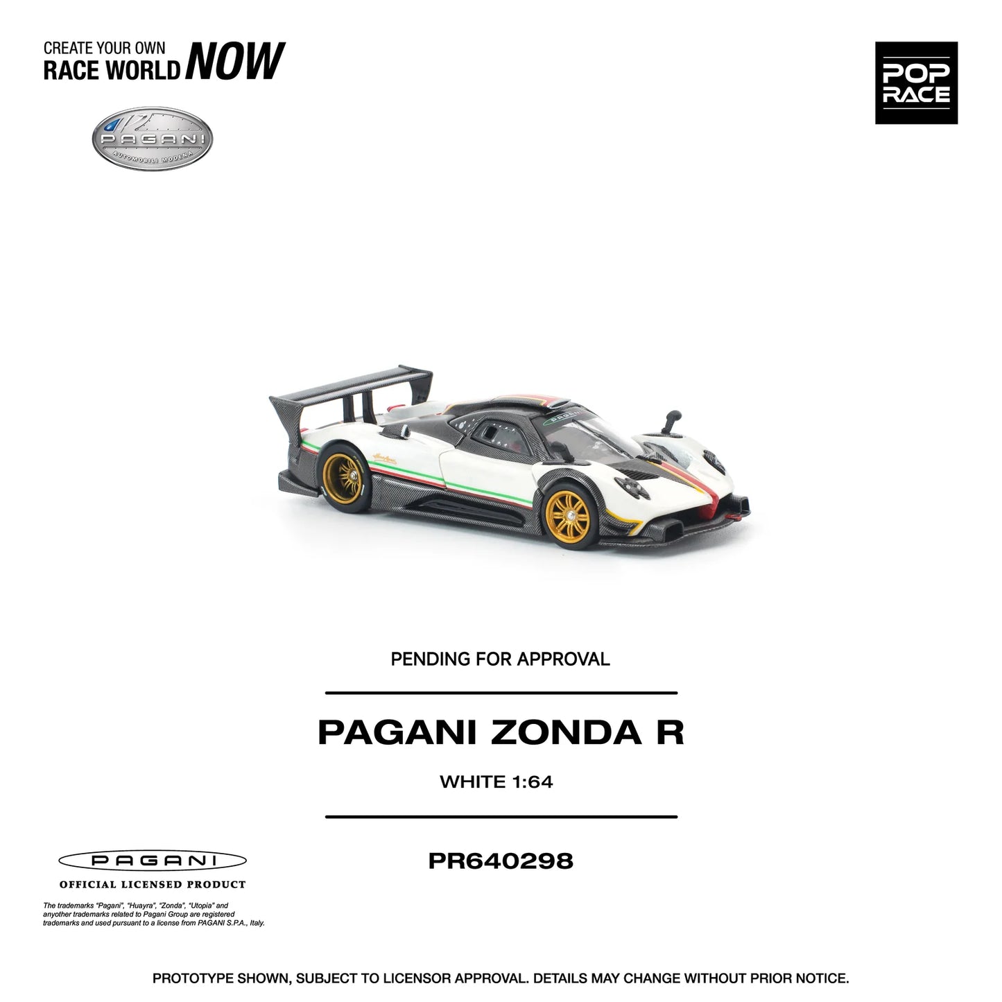 POPRACE Pagani Zonda R White 1:64 Scale Diecast Model (Pre-Order)