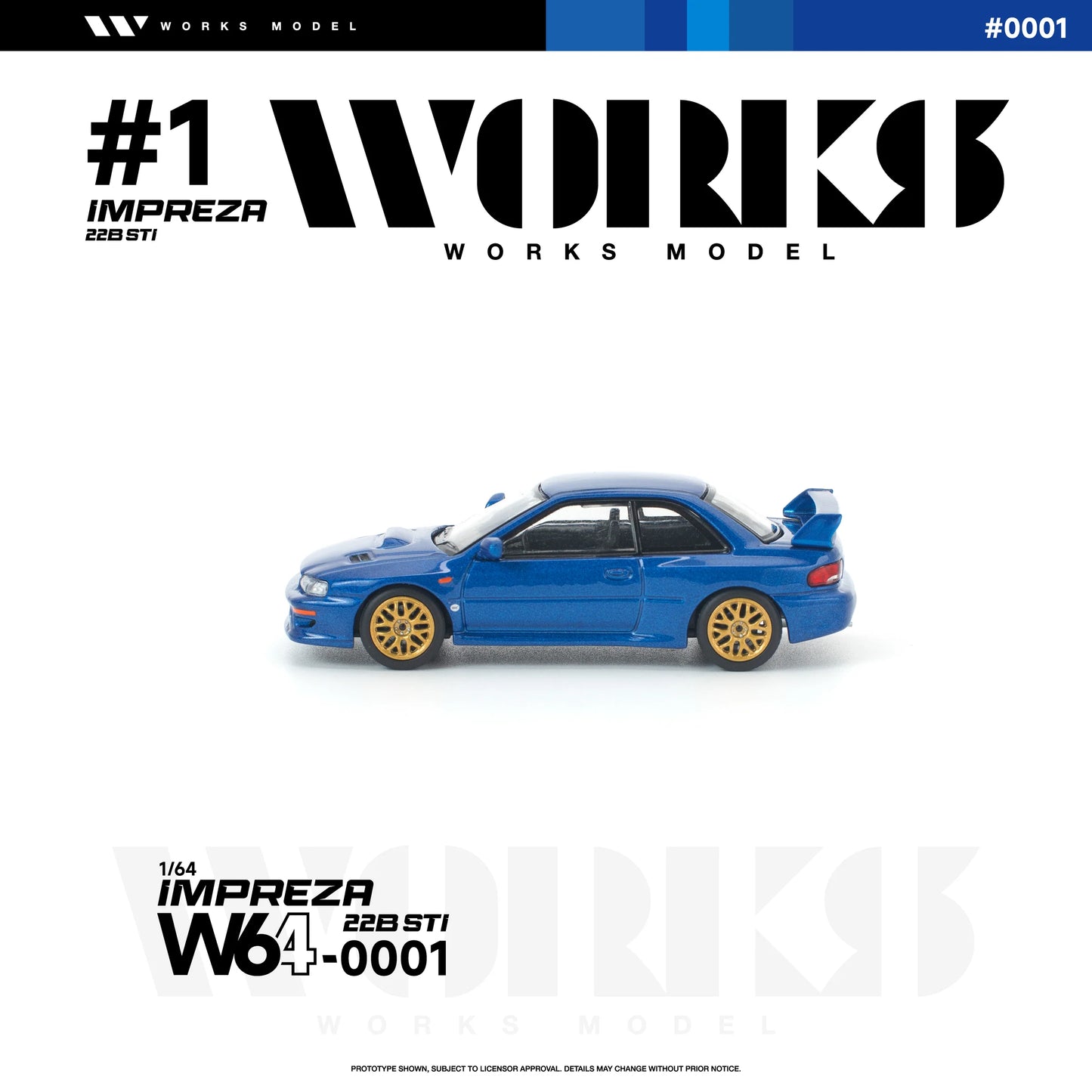 PRE-ORDER Works Model Subaru Impreza 22B STI, 1:64 Scale (Blue)