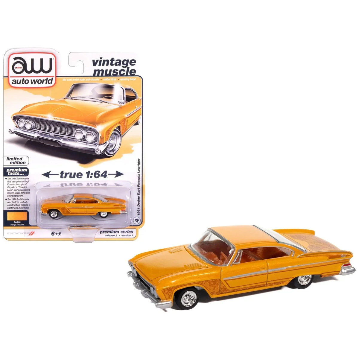 Dodge Dart Phoenix Lowrider 1961 , 1:64 Scale (Orange) collectible diecast model at Poketwheels