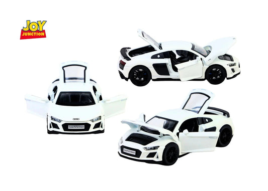 Audi R8 Pullback Toy Car - Light, Sound with Openable Doors, 1:32 Scale (White) collectible diecast model at Poketwheels