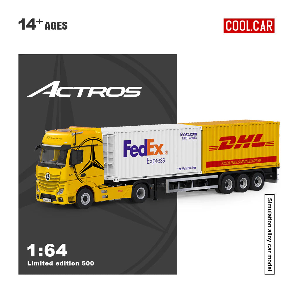 PRE-ORDER Time Micro CC Mercedes-Benz Actros Cargo Container Truck Yellow 1:64 Scale Diecast Model