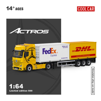 PRE-ORDER Time Micro CC Mercedes-Benz Actros Cargo Container Truck Yellow 1:64 Scale Diecast Model