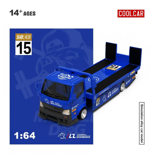 Premium scale diecast model car  – Hino H300 Transport Trailer, 1:64 Scale (Blue) Collectible