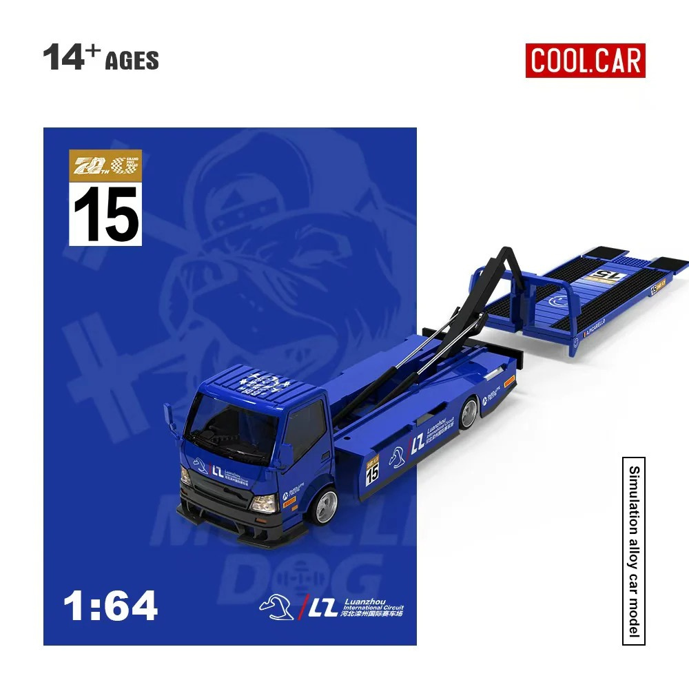 Premium scale diecast model car  – Hino H300 Transport Trailer, 1:64 Scale (Blue) Collectible