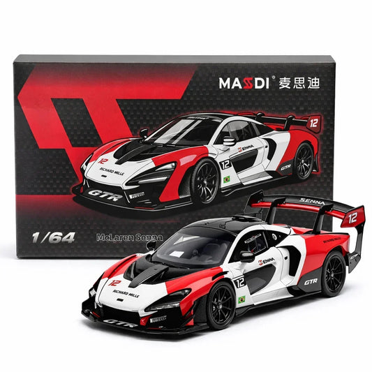 Premium scale diecast model car  – McLaren Senna, 1:64 Scale (White - Red) Collectible