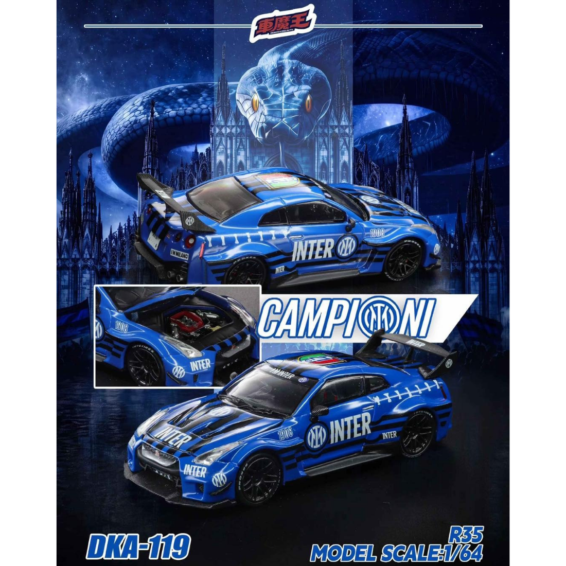 *PRE-ORDER* LBWK GT-R R35 DKA-119 F.C. Internazionale Milano 21th Winner Anniversary Livery, 1:64 Scale collectible diecast model at Poketwheels