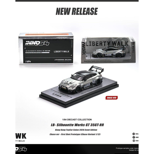 *HKTCS 2026* LB-Silhouette Works GT 35GT-RR Silver Chrome (Chance of Chase Car), 1:64 Scale collectible diecast model at Poketwheels