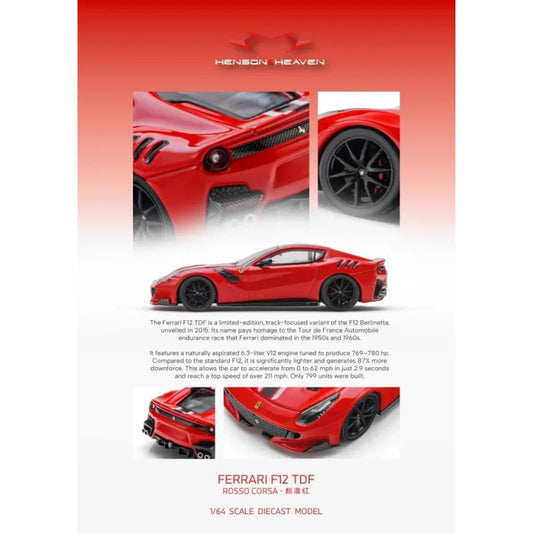*PRE-ORDER* Ferrari F12 TDF Rosso Corsa with Black Stripe, 1:64 Scale collectible diecast model at Poketwheels