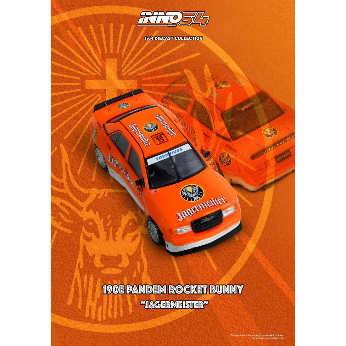 Mercedes Pandem Rocket Bunny 190E Jagermeister, 1:64 Scale collectible diecast model at Poketwheels