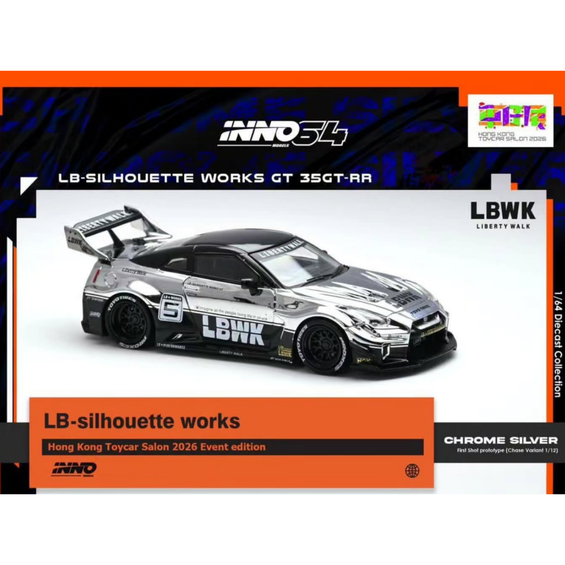 *HKTCS 2026* LB-Silhouette Works GT 35GT-RR 2026 (Chance of Chase Car), 1:64 Scale (Chrome Silver) collectible diecast model at Poketwheels