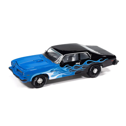 Johnny Lightning Street Freaks 1974 Pontiac GTO Black with Blue Flames 1:64 Scale Diecast Model