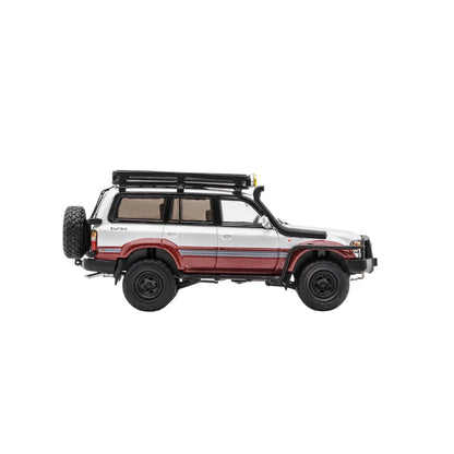 PRE-ORDER GCD Toyota Land Cruiser LC80 Modified with Off-Road Accessories Silver & Maroon 1:64 Scale Diecast Model