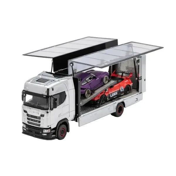 GCD Scania 730 S No.138 Enclosed Double Deck Tow Truck Silver 1:64 Scale Diecast Model