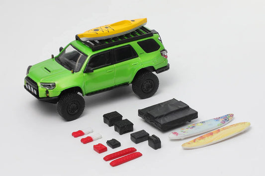 Premium scale diecast model car  – Toyota 4Runner Heavy Modified Version With Accessories, 1:64 Scale (Green) Collectible