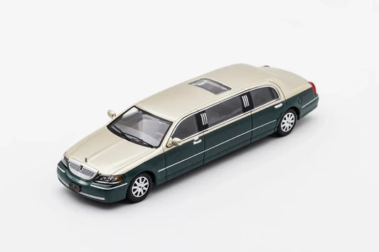 Extended Lincoln Champagne, 1:64 Scale (Gold & Dark Green Two-Tone) collectible diecast model at Poketwheels