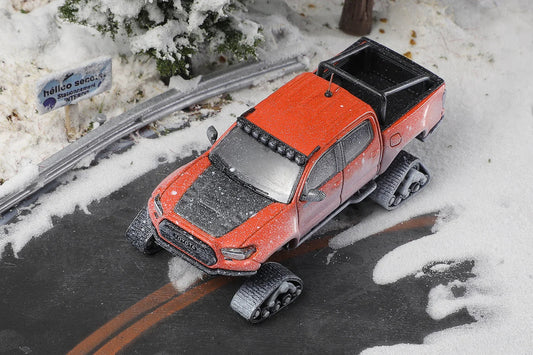 Premium scale diecast model car  – Toyota Tacoma LHD Snowflake AND Accessories, 1:64 Scale (Orange) Collectible