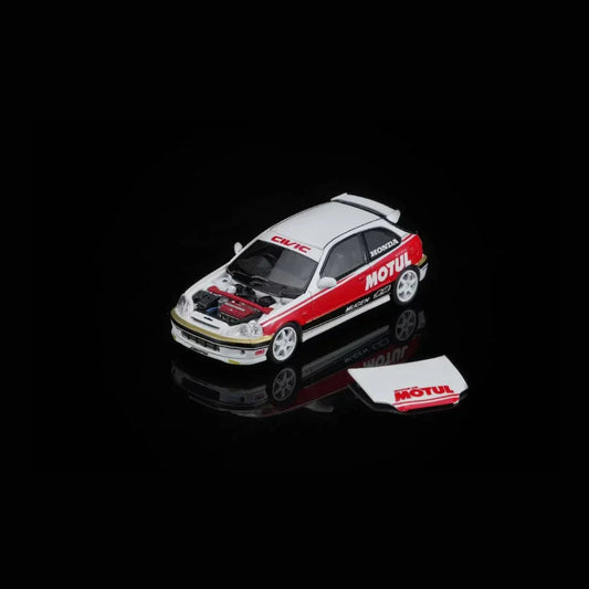 *PRE-ORDER* Honda Civic TYPE R (EK9) Customized Motul Livery Magnetic Engine Hood-Removable, 1:64 Scale (White) collectible diecast model at Poketwheels