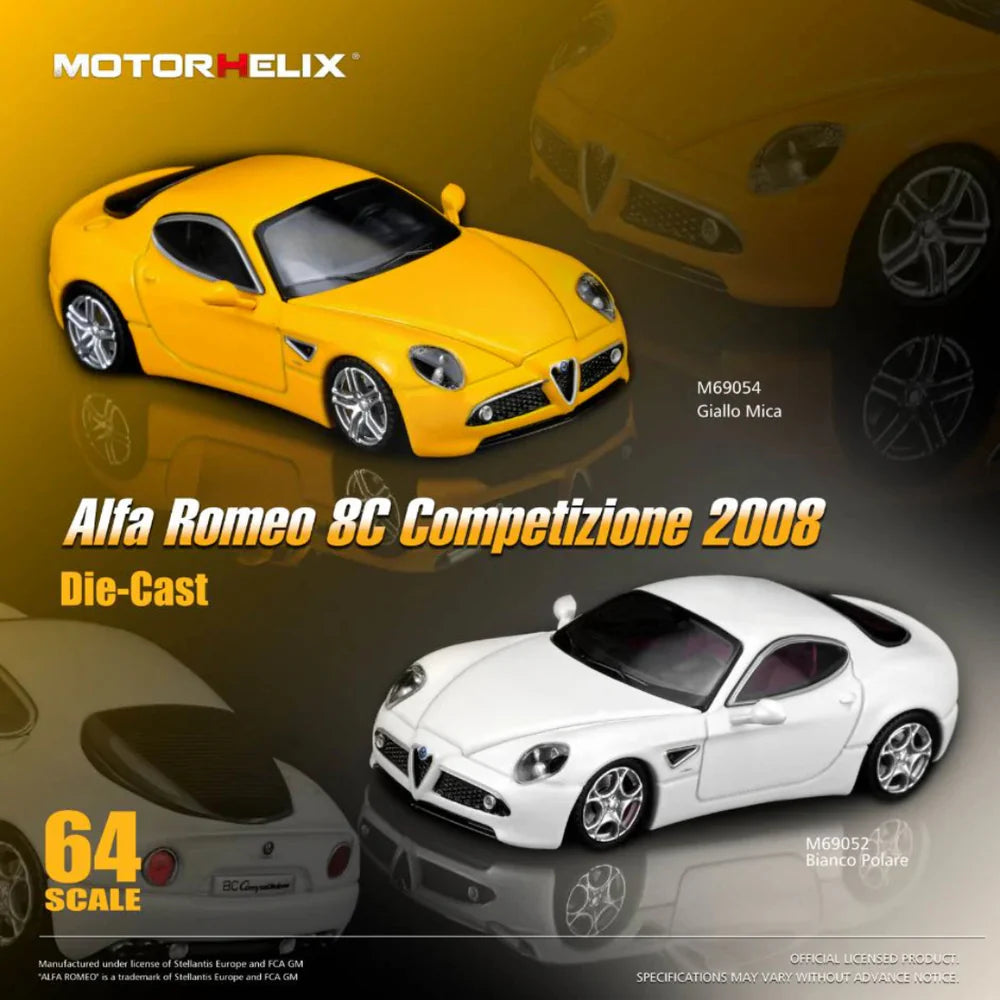 PRE-ORDER MOTOR HELIX Alfa Romeo 8C Competizione 2008 Giallo Mica 1:64 Scale Diecast Model