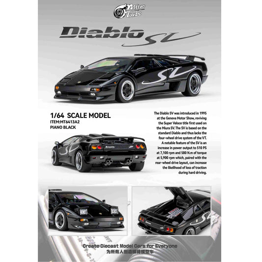 PRE-ORDER Works Model Custom Lamborghini Diablo SV, 1:64 Scale (Metallic Black)