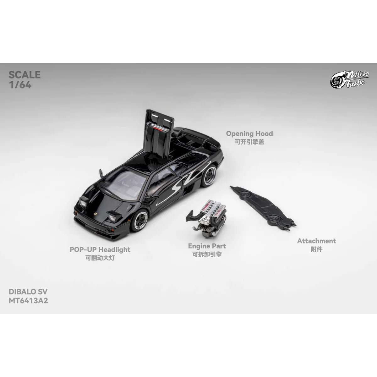 PRE-ORDER Works Model Custom Lamborghini Diablo SV, 1:64 Scale (Metallic Black)