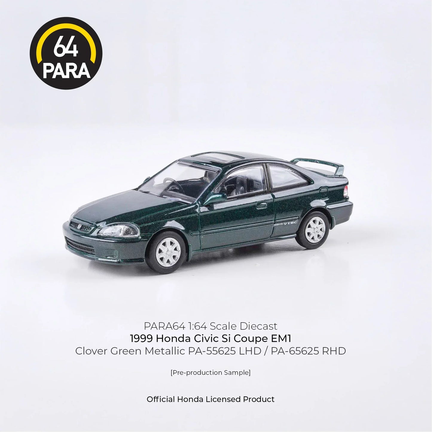 PARA64 Honda Civic Si Coupe EM1 1999 Green 1:64 Scale Diecast Model
