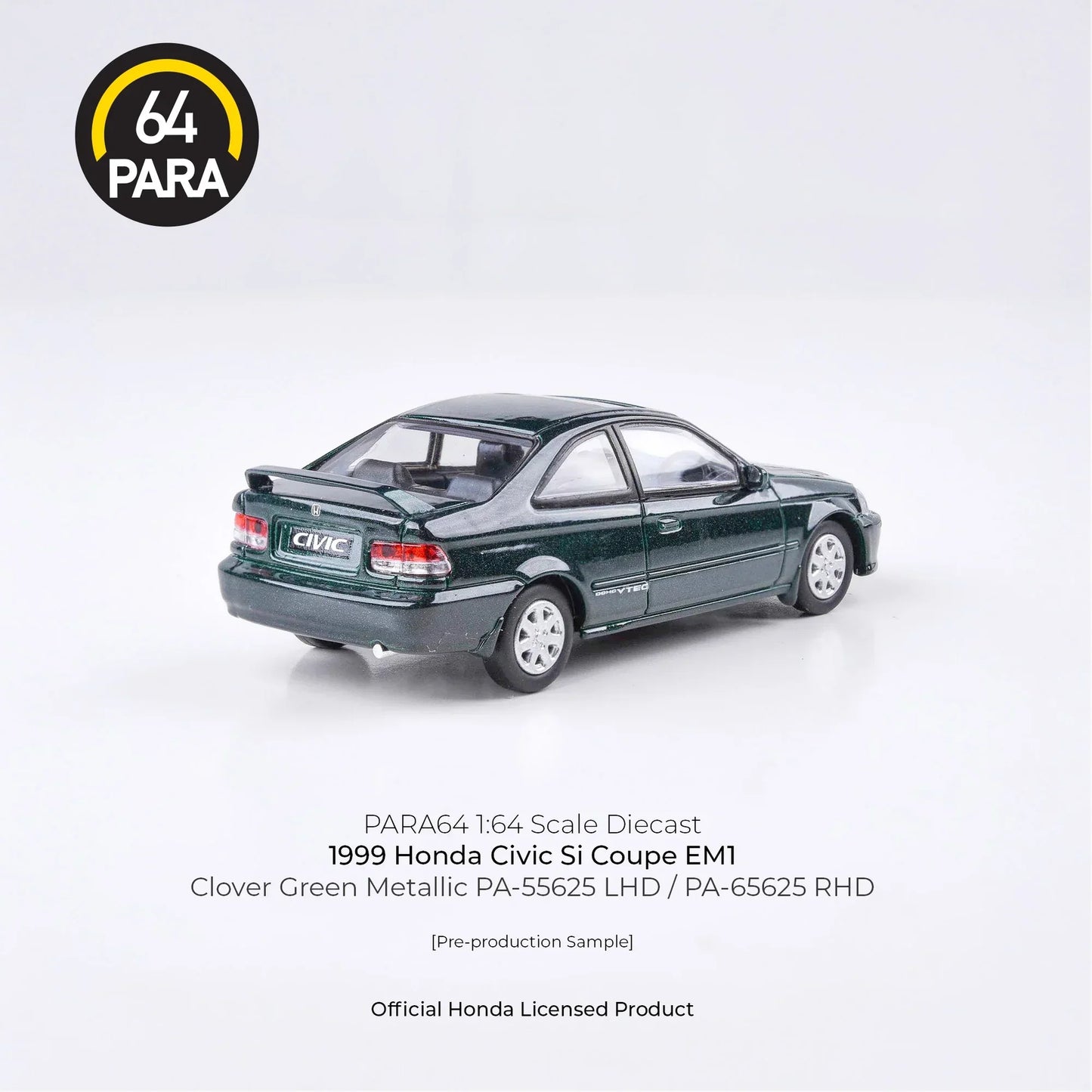 PARA64 Honda Civic Si Coupe EM1 1999 Green 1:64 Scale Diecast Model