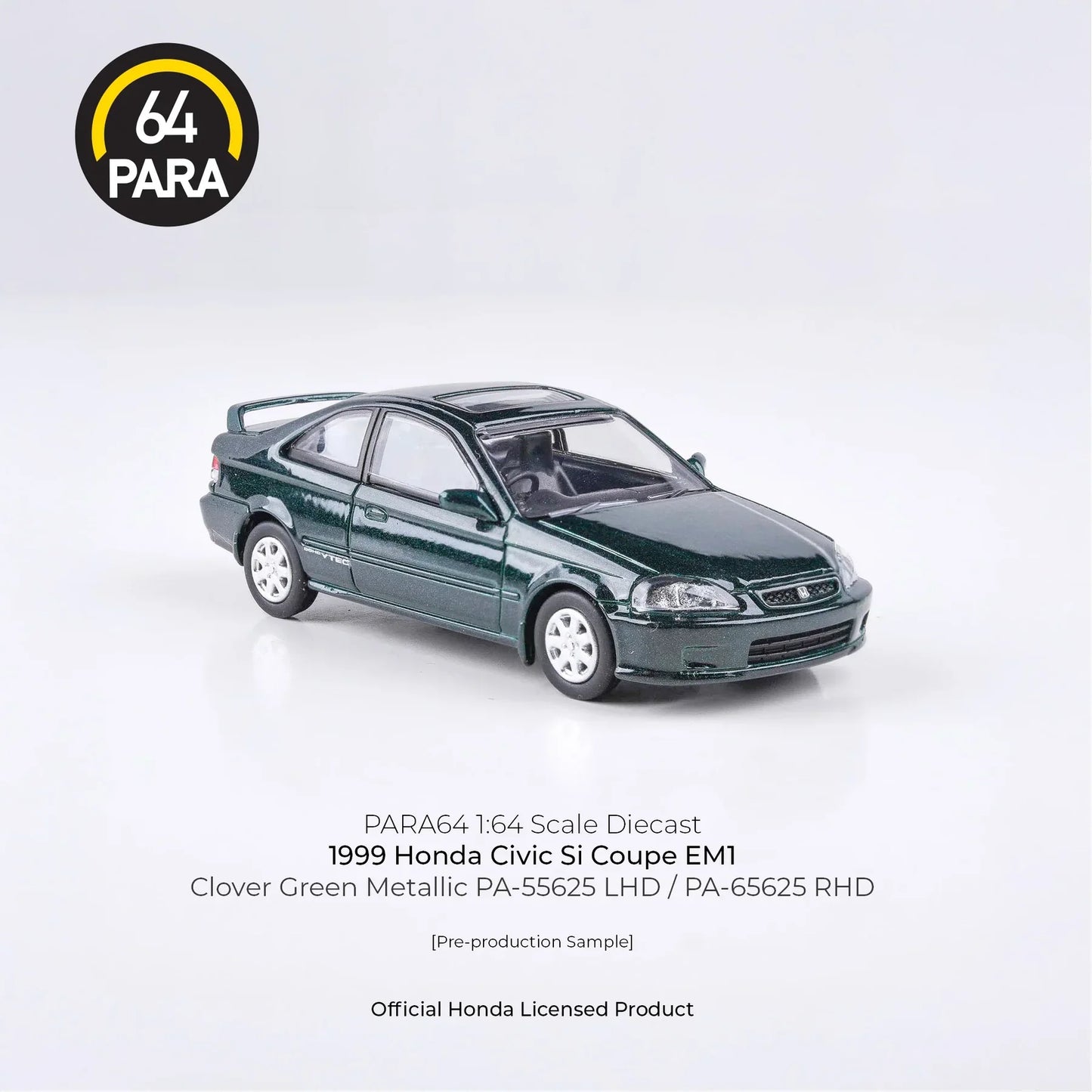 PARA64 Honda Civic Si Coupe EM1 1999 Green 1:64 Scale Diecast Model