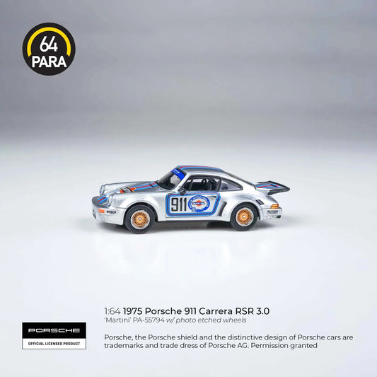 Premium scale diecast model car  – Porsche 911 Carrera RSR 3.0 1975, 1:64 Scale (Silver) Collectible