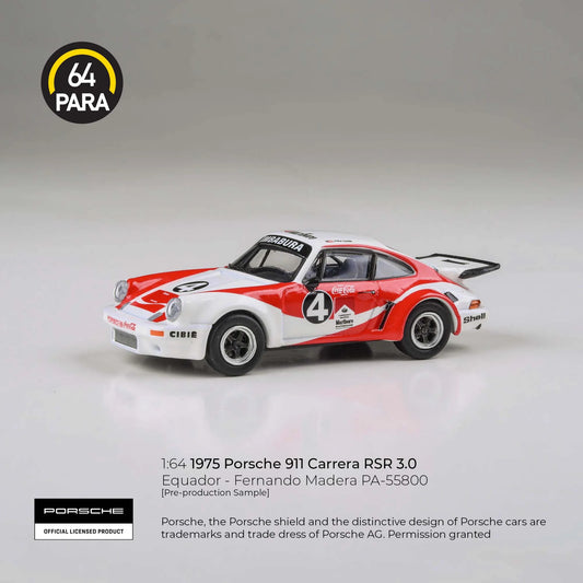 PARA64 Porsche 911 Carrera RSR 3.0 Equador Fernando Madera 1976 1:64 Scale Diecast Model (White & Red) – Pre-Order