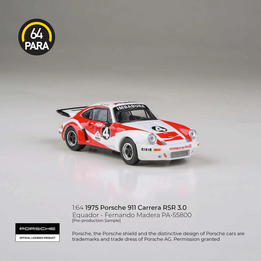 PARA64 Porsche 911 Carrera RSR 3.0 Equador Fernando Madera 1976 1:64 Scale Diecast Model (White & Red) – Pre-Order