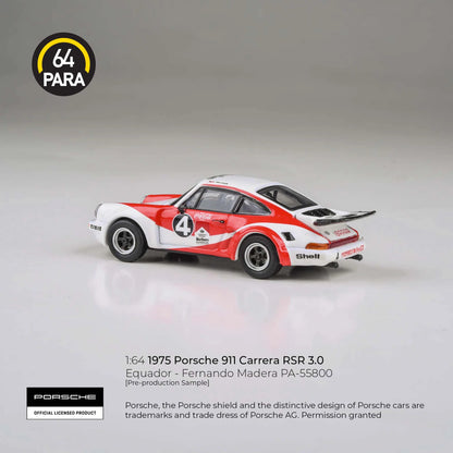 PARA64 Porsche 911 Carrera RSR 3.0 Equador Fernando Madera 1976 1:64 Scale Diecast Model (White & Red) – Pre-Order