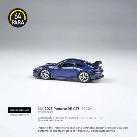 Premium scale diecast model car  – Porsche 911 GT3 (992.2) 2025, 1:64 Scale (Blue) Collectible