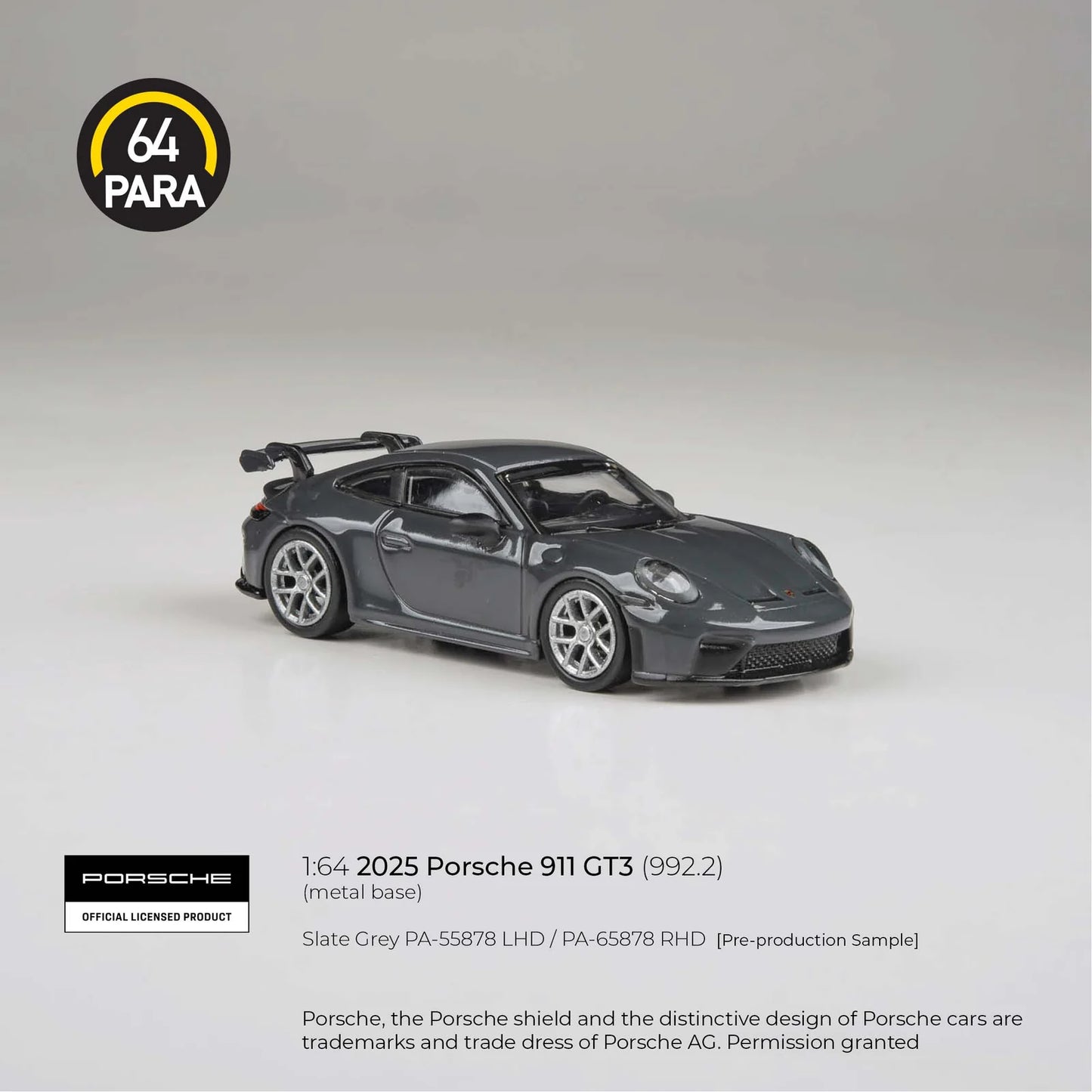 PARA64 Porsche 911 GT3 (992.2) 2025 Slate Grey 1:64 Scale Diecast Model (Pre-Order)