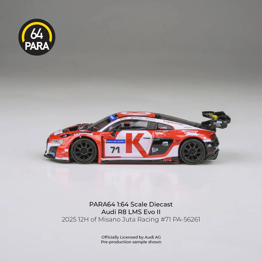 *PRE-ORDER* Audi R8 LMS Evo 2025 12H of Misano Juta Racing #71, 1:64 Scale (White & Red) collectible diecast model at Poketwheels