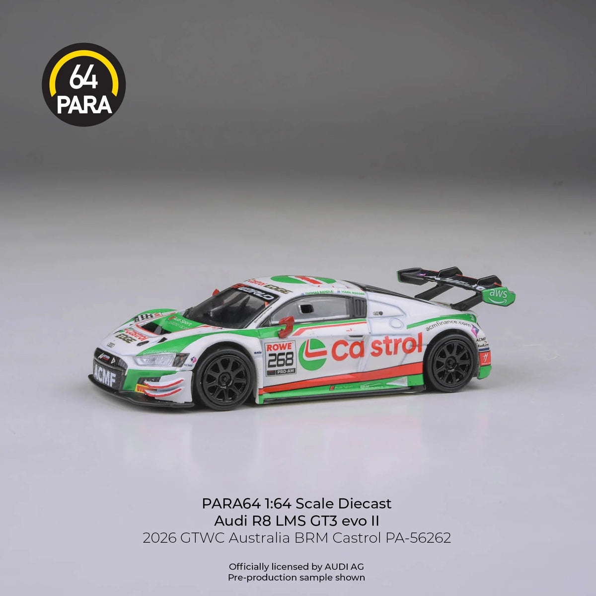 *PRE-ORDER* Audi R8 LMS GT3 EVO II GTWC Australia BRM Castrol 2026, 1:64 Scale collectible diecast model at Poketwheels