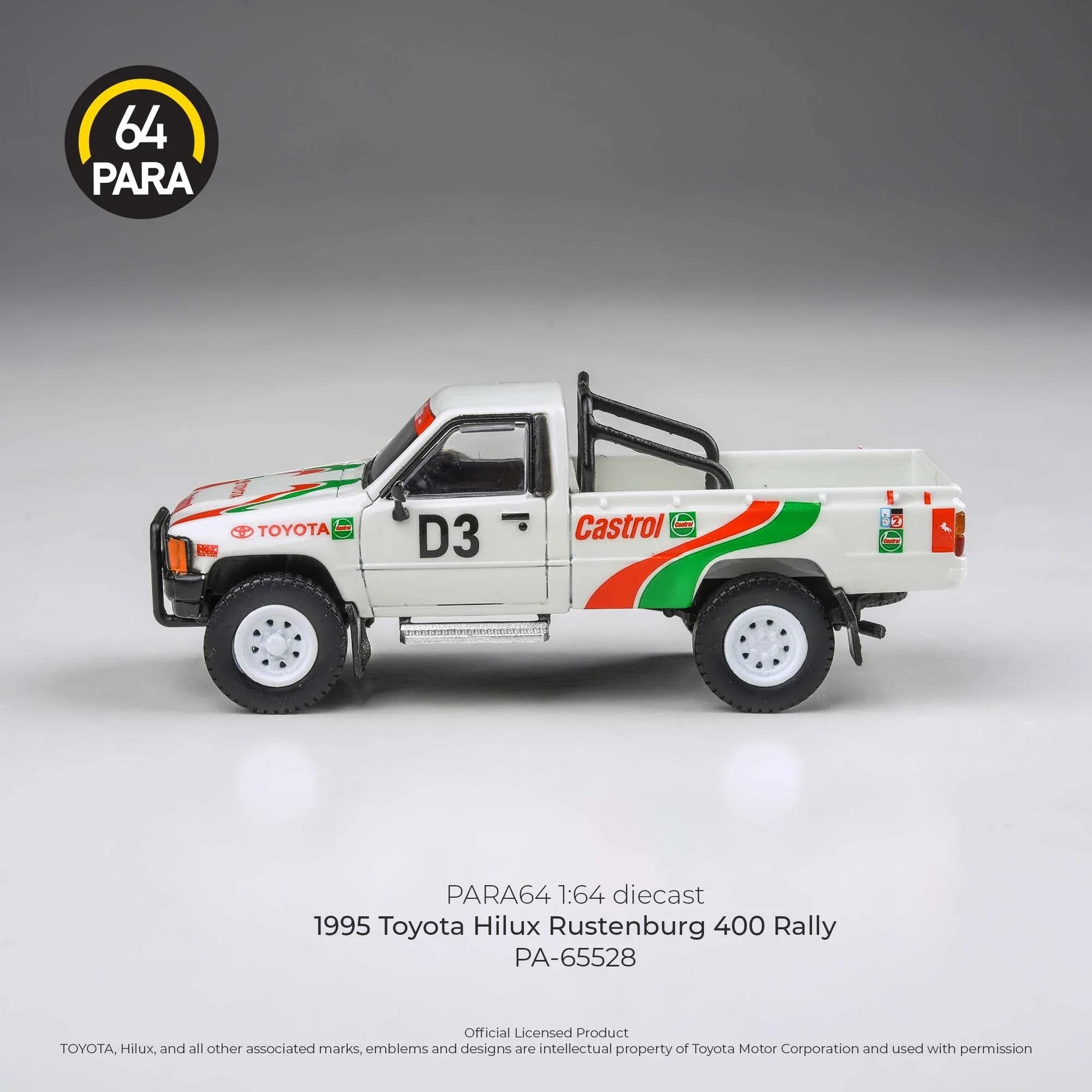 Premium scale diecast model car  – Toyota Hilux Rustenburg 400 Rally 1995, 1:64 Scale (White) Collectible