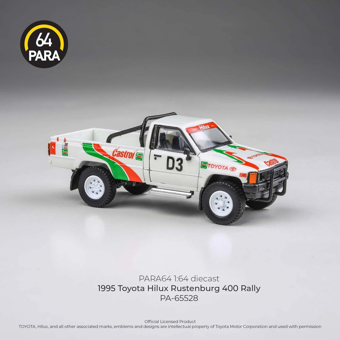Premium scale diecast model car  – Toyota Hilux Rustenburg 400 Rally 1995, 1:64 Scale (White) Collectible
