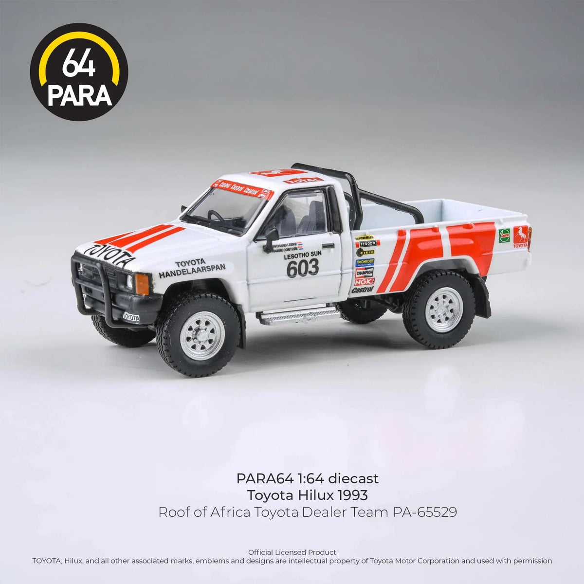 Toyota Hilux 1993 Roof Of Africa Toyota Dealer Team 1995, 1:64 Scale collectible diecast model at Poketwheels