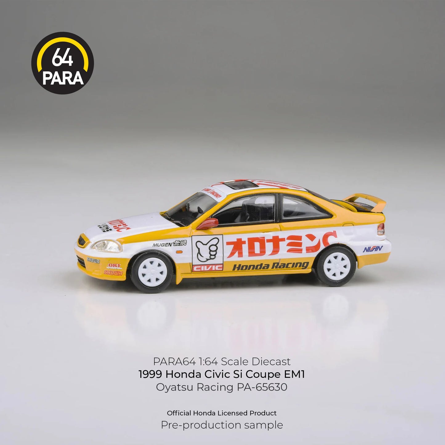 PARA64 Honda Civic EM1 Oyatsu Racing 1999 Yellow 1:64 Scale Diecast Model (Pre-Order)