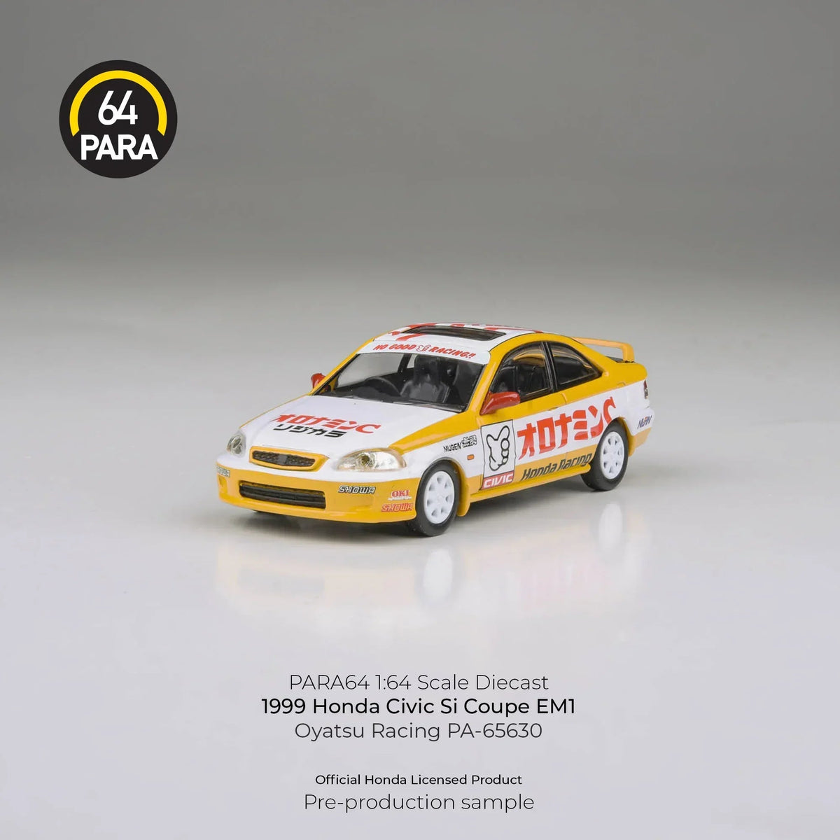 *PRE-ORDER* Honda Civic EM1 Oyatsu Racing 1999, 1:64 Scale (Yellow) collectible diecast model at Poketwheels