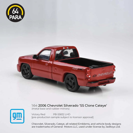 Premium scale diecast model car  – Chevrolet Silverado 'SS Clone Cateye' 2006, 1:64 Scale (Red) Collectible