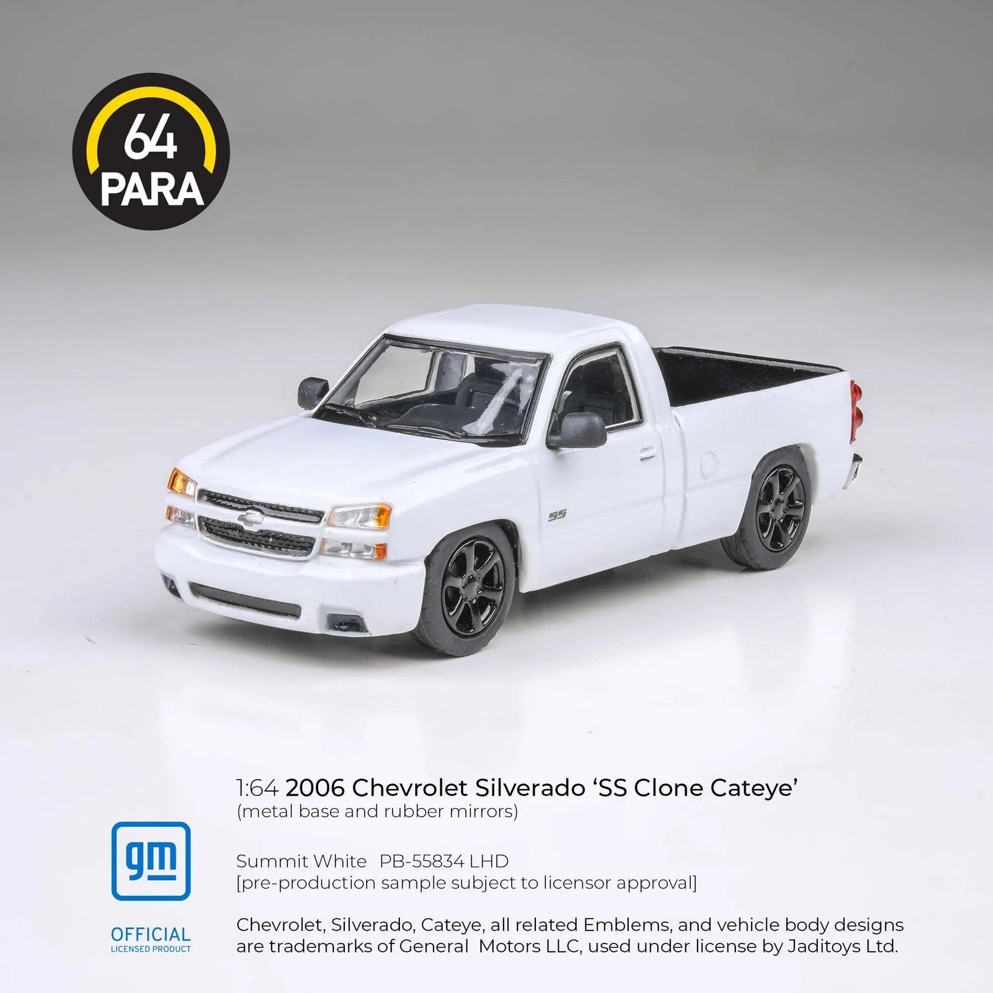 Premium scale diecast model car  – Chevrolet Silverado 'SS Clone Cateye' 2006, 1:64 Scale (White) Collectible