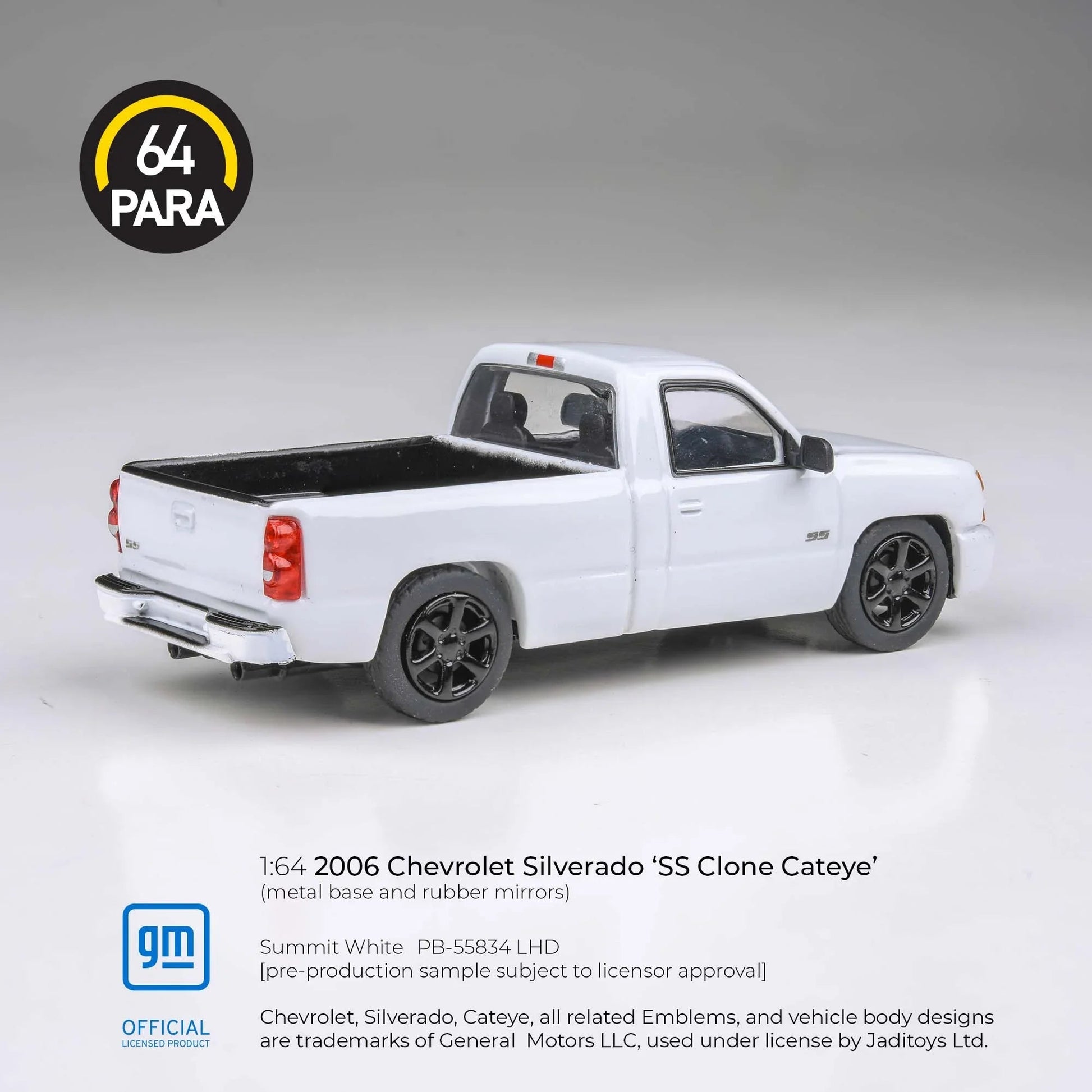 Premium scale diecast model car  – Chevrolet Silverado 'SS Clone Cateye' 2006, 1:64 Scale (White) Collectible