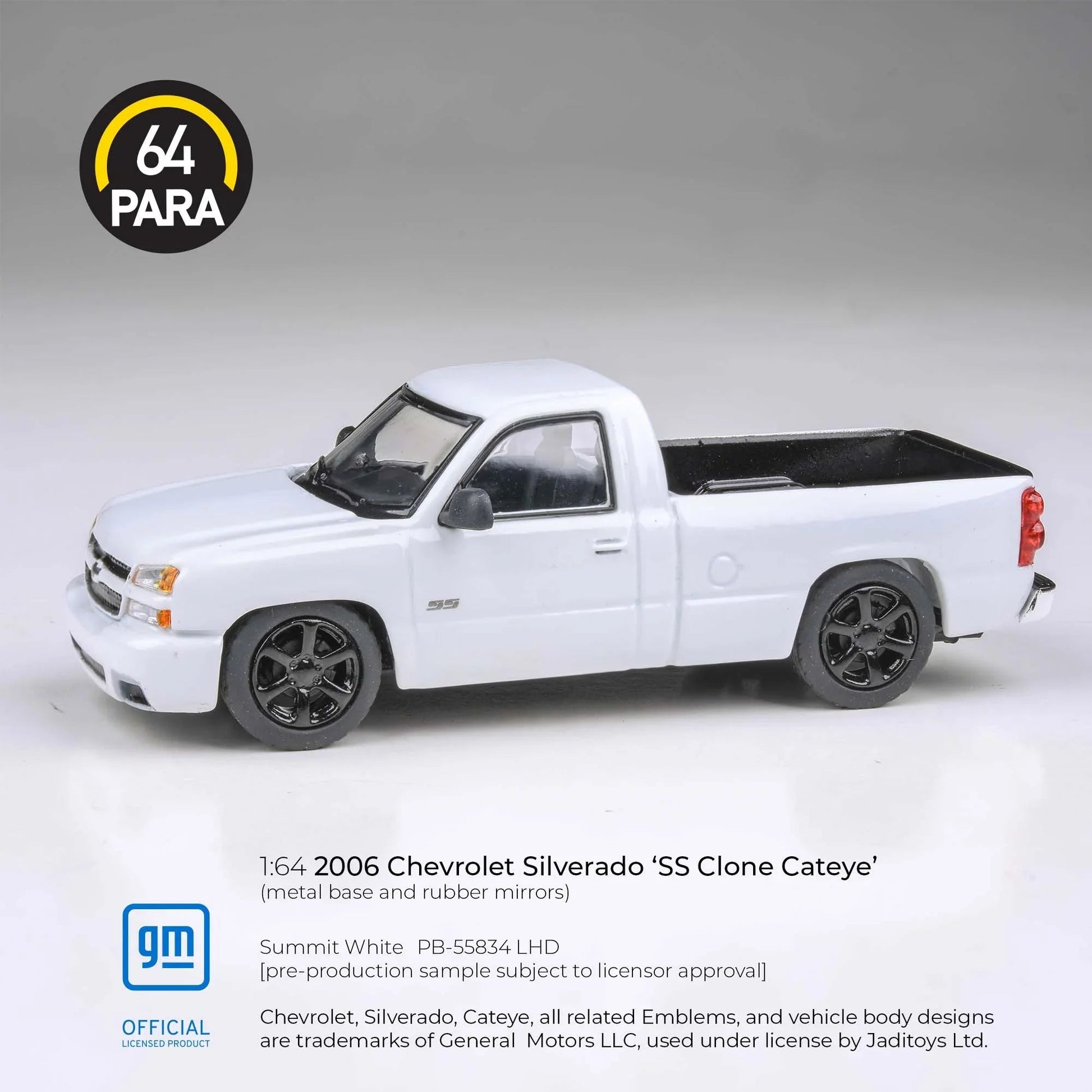 Premium scale diecast model car  – Chevrolet Silverado 'SS Clone Cateye' 2006, 1:64 Scale (White) Collectible