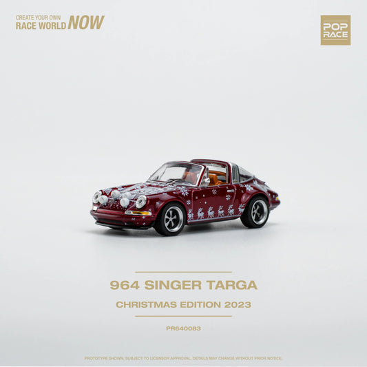 Premium scale model car for display – *PRE-ORDER* 964 Singer Targa Christmas Edition 2023, 1:64 Scale (Maroon) Collectible