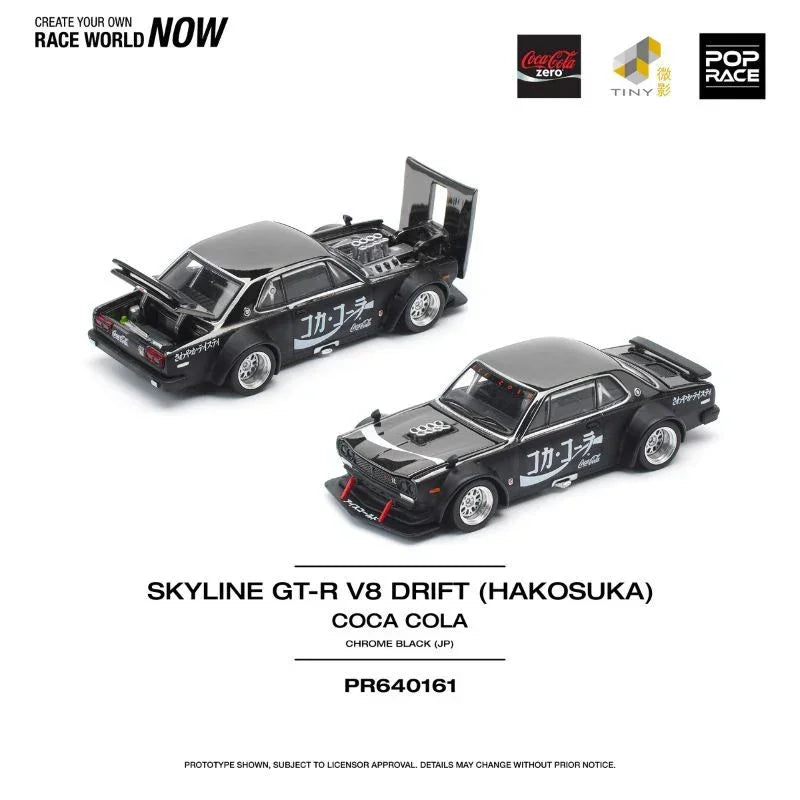 Skyline GT-R Drift (Hakosuka) Coca-Cola Zero JP, 1:64 Scale (Chrome Black) collectible diecast model at Poketwheels