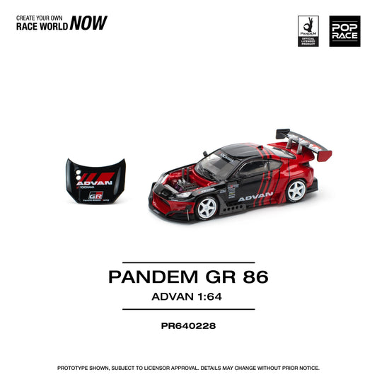 Premium scale diecast model car  – Pandem GR 86 Advan, 1:64 Scale (Red) Collectible